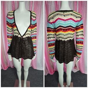 Boston Proper Crochet Colorful Bohemian Hippie Cardigan Size Small